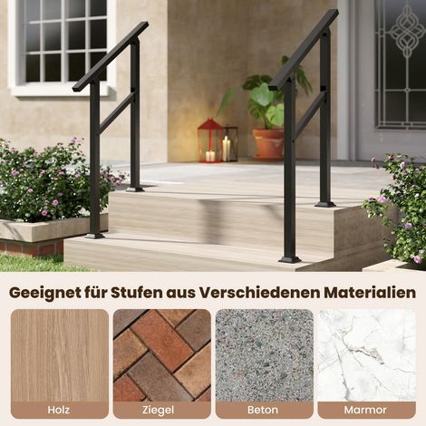 Lot de 2 mains courantes d'escalier noires en acier zingué 70 cm avec fixation latérale et angle réglable 42 pour entrée et terrasse (1/5)