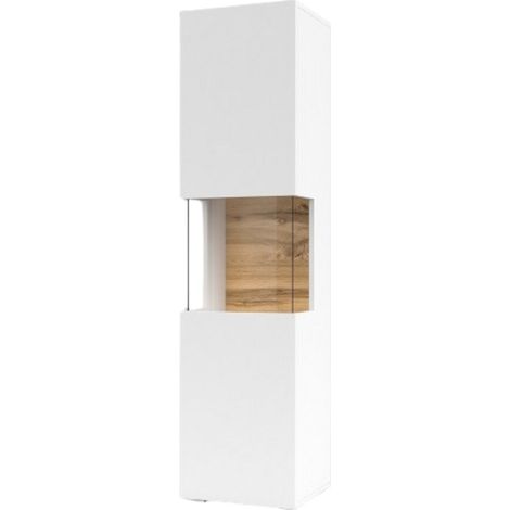 Vitrine 1 Tür teilweise verglast Kollektion EVA. Farbe weiß und Eiche. (1/5)