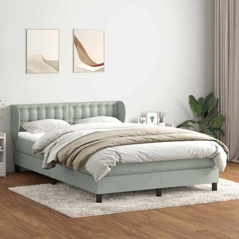 Cama box spring con colchón terciopelo gris claro 160x210 cm (1/5)
