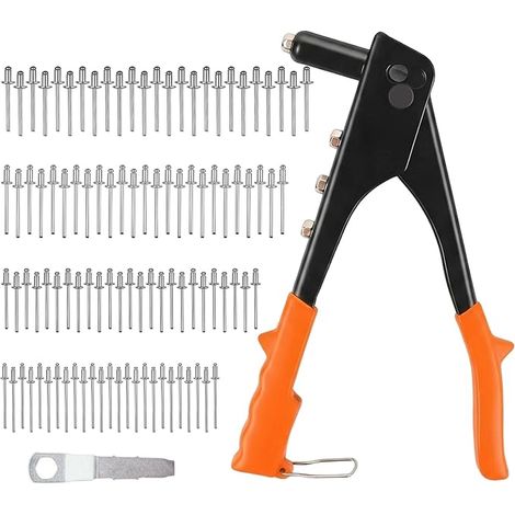 Pop Rivet Pliers, Manual Rivet Pliers Rivet Pliers Blind Rivet Plate Registration Rivet Interchangeable Rivet Rivet Rivet Pliers Contains 100 Rivets and 4 Drill Bits (1/5)