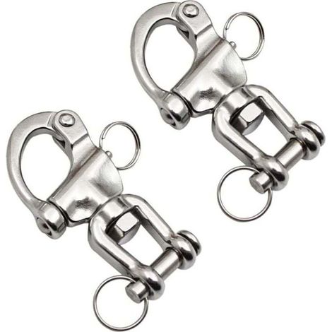 Moschettone girevole a 2 pezzi, grillo in acciaio inox, maglie rapide in acciaio inox 316, moschettone marino in acciaio inox, gancio a molla a sgancio rapido per drizza di barca a vela, 70 mm - Crezu