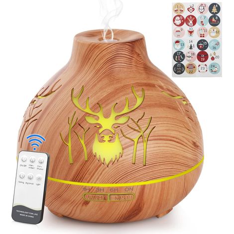 Diffuseur d'Huiles Essentielles 550ml, Diffuseur d'huiles d'aromathérapie pour humidificateur à ultrasons, minuteurs/lumière colorée/télécommande/arrêt Automatique sans Eau (1/5)