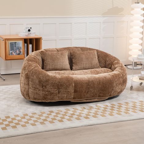 Canapé paresseux – canapé poire – canapé 2 places – pour salon et chambre – chaise longue confortable dossier haut – chenille – Café (1/5)