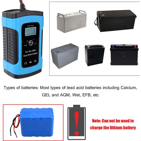 GARRYFIZH Dispositif de recharge de batterie de voiture entièrement automatique 6A, chargeur de puissance intelligent, chargeurs de réparation d'impulsions, chargeurs de batterie au plomb avec écran L (1/5)