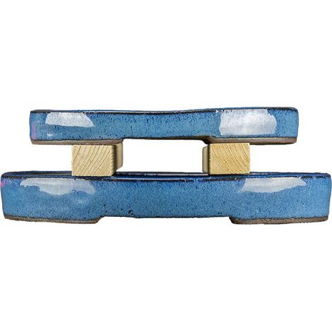 Sottovasi per bonsai ovali in gres smaltati blu (Set da n.2 pezzi) - BJ17 (1/2)