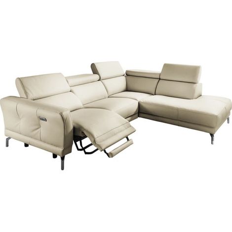 Canapé d'angle relax en 100% tout cuir épais de luxe italien avec relax électrique, 5/6 places DALI, blanc cassé, angle droit (1/5)