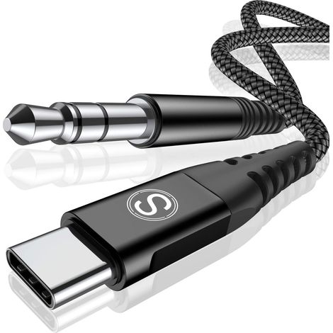 Câble USB C vers Jack 3.5mm 1.2m, USB Type-C vers jack 3,5 mm, pour 17, 16, 15 Pro/Max/Plus, S25/S24/S23/S22/21/20, iPad, haut-parleurs de voiture, casques audio (1/5)