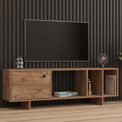 Mobile Porta tv Fumane, 4 Vani, Un'anta, Apertura Battente, 140x29x45h cm Marrone Rovere (1/5)