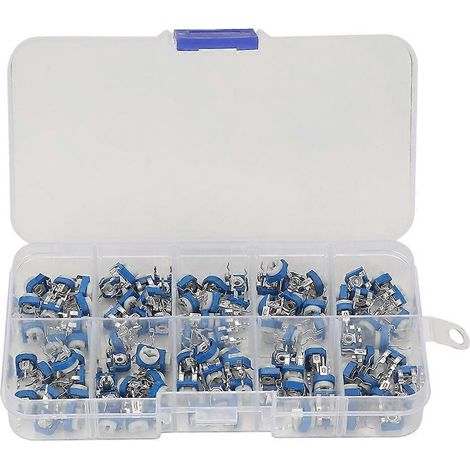 100 Stück, 10 Werte, blau-weiße variable Widerstände, Trimmerpotentiometer, elektronisches Bauteil mit Box RM065