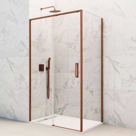 GME TWENTY Mampara Lateral Fijo Ducha 2F+1C Cobre Transparente - Medida: 145-150/87-89 cm - ref: TWAF15090CB (1/2)
