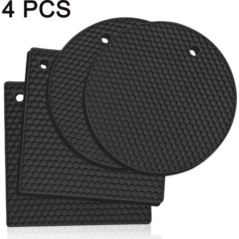 Lot de 4 sets de table en silicone alvéolé (carré + rond) - noir (1/5)