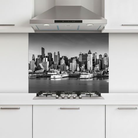 CRÉDENCE CUISINE Skyline - Ville - Gratte-ciel - Noir - Blanc 80x60 cm