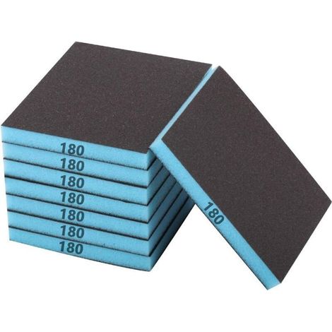 Ensemble de 8 éponges à poncer, grain 180, lavables à l'eau, pour le bois, le métal, le plastique, les cloisons sèches ou le polissage. (1/3)