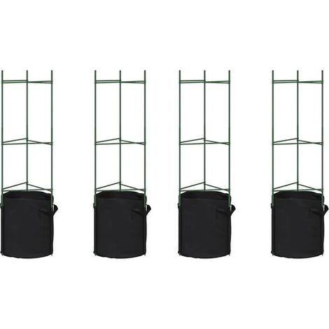 Treillis à tomates avec sacs de plantation, 4 unités, 116 cm de long, en acier et PP. (1/5)