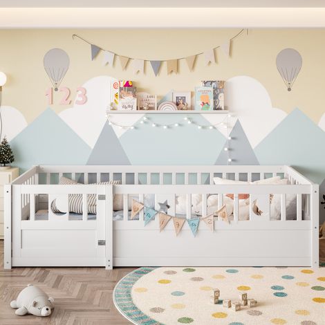 Panneau décoratif 90x190 cm, lit enfant barreaux avec motifs étoiles et lune, sans sommier ni matelas, style épuré, blanc (1/5)