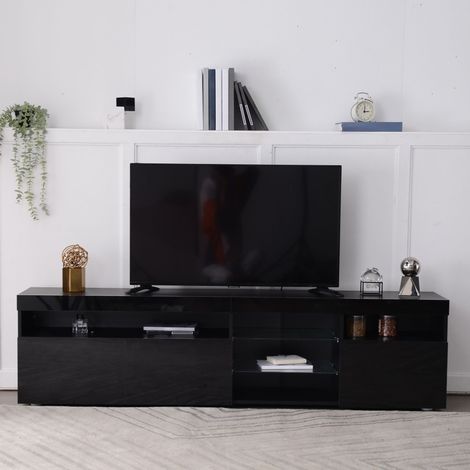 Meuble TV moderne noir, panneau LED lumineux, éclairage réglable, console pour salon/salle à manger, 180 cm (1/5)