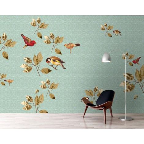 Papier peint panoramique élégant motif oiseaux Tapisserie panoramique élégante idéale pour chambre Papier peint panoramique nature original (1/3)