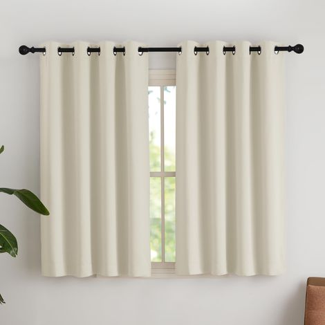 Rideaux Thermiques Panneaux Décoration de Petite Fenêtre à Oeillets Tissu Doux Lumineux Bloquer pour Chambre Maison Cuisine, L 140 x H 145 cm, Beige Clair, Lot de 2 (1/5)