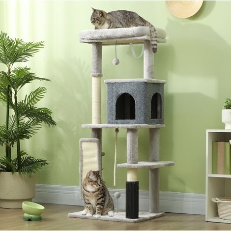 Árbol para gatos de 132 cm con cesta, caseta, plataformas y cepillo, gris claro HAVRYA (1/4)