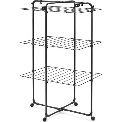 Étendoir à Linge Tour HangOn de, 23 mètres (Noir Mat) – Séchoir à Linge Ajustable à Large capacité, Pliable et Compact – Étendoir en Tour avec Roues et Crochets pour ceintres (1/5)