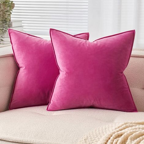 Housses de Coussins en Velours 40x40 cm Décoratif Canapé Taie d'oreiller Super Lisse Doux Decoration Maison Salon Chambre pour Canapé Lot de 2 Fushia (1/5)