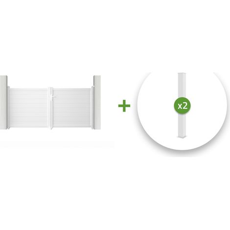 Pack portail battant EIGER 300x140cm + 2 poteaux EIFEL H.166cm Blanc (1/5)