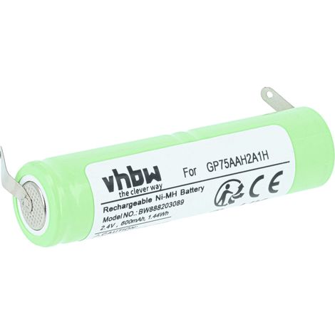 vhbw Akku Ersatz für Omron GP75AAH2A1H für elektrische Zahnbürste (600mAh, 2,4V, NiMH)
