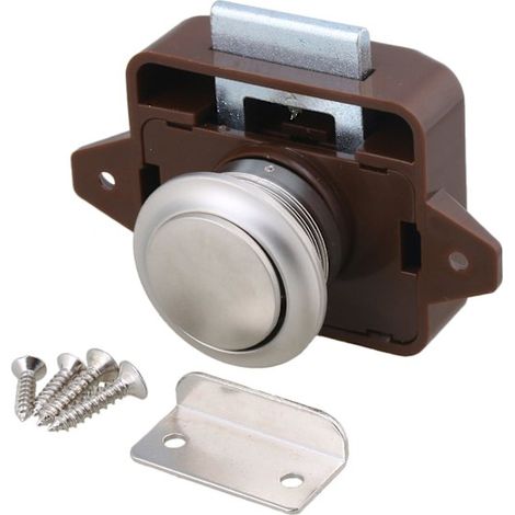 Serrure à bouton-poussoir pour armoires de camping-cars et caravanes, marron argenté (1/3)