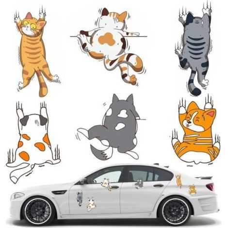 Stickers pour voiture - Humour - 6 pièces - Chats et Chiens - PVC résistant - Facile à utiliser (1/4)