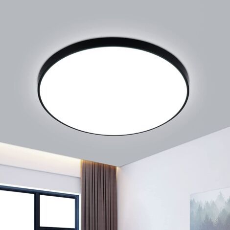 Plafonnier LED Noir Rond 27cm, 24W 2700lm 6500K Blanc Froid, IP44 Impeccable pour Salle de Bain, Salon, Cuisine, Chambre, Couloir (1/5)