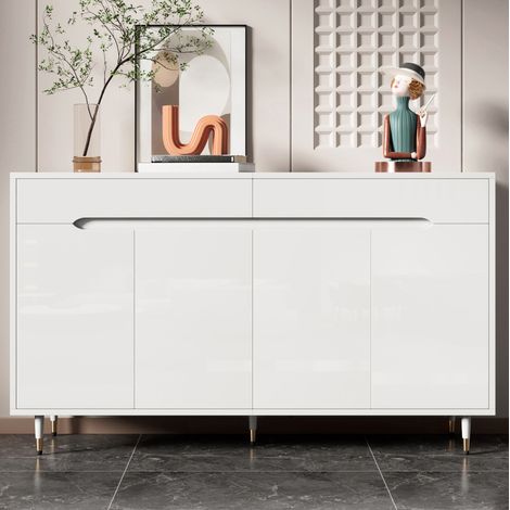 MEUBLIV Mobile portascarpe bianco e oro 140x39x84 cm - 2 ante, 2 cassetti (1/5)