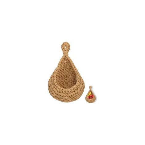 Panier suspendu en jute – Panier de rangement bohème – Corde de chanvre et coton – Pour fruits et légumes – Décoratif pour salon et cuisine (1/5)