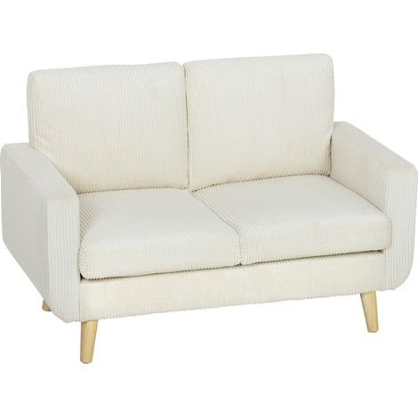 Zweisitzer-Sofa aus cremefarbenem Cord, 134 cm breit, gepolsterte Sitzfläche mit Federkernkissen, modernes Wohnzimmer