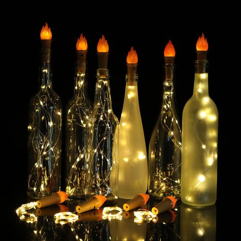 Lot de bouchons lumineux pour bouteilles de vin avec vingt LED batterie guirlande filaire pour decoration de fête et maison (1/5)
