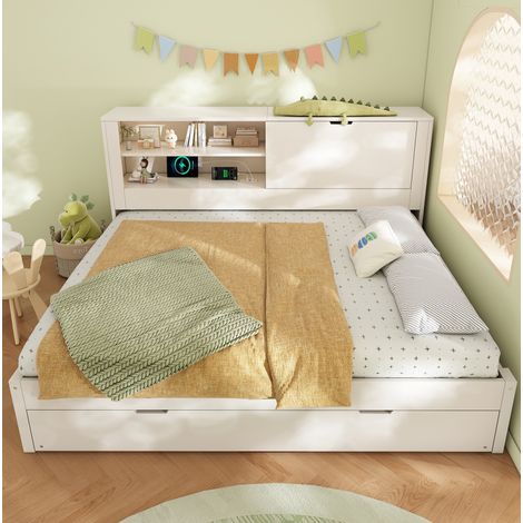 Cama dormitorio con nido y almacenaje integrado blanca OKMYHOME (1/5)