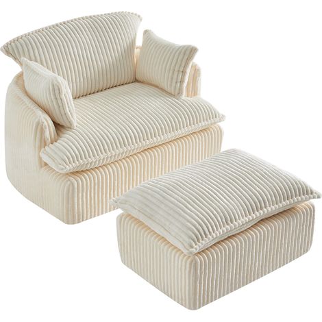 Kompakter, faltbarer Sessel mit Hocker, beigefarbener Flanellstoff, 115 x 89 x 77 cm, mit Kissen (1/5)
