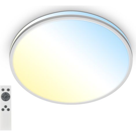 Plafonnier LED avec télécommande, blanc chaud à blanc froid, intensité lumineuse réglable en continu, lampe LED, plafonnier LED, lampe de salon, lampe de cuisine, 33 x 6 cm, chrome mat (1/5)