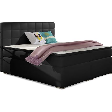 Lit chambre d'hôtel avec matelas simili cuir noir Alko-180x200 (1/5)