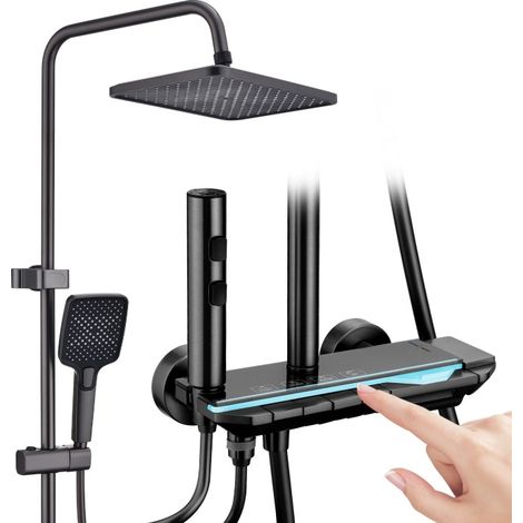 Colonna Doccia Sistema Doccia Display Digitale LED Set Doccia con Mensola Termostatica da 25 cm Corpo in Rame Raffinato Grigio Scuro