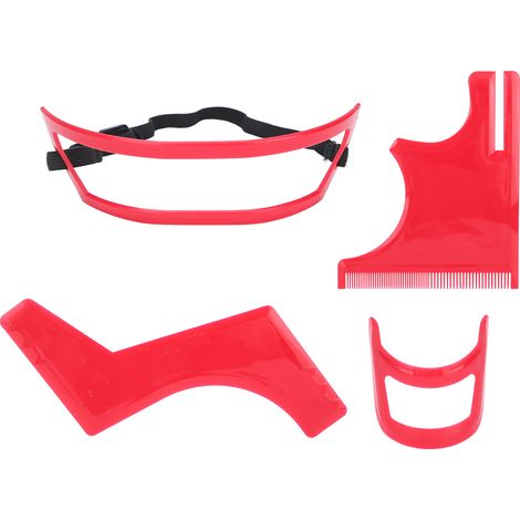 Kit de modelage barbe rouge plastique — Gabarit coiffure barbe, coupe contours ligne cheveux, outil taillage style barbe (1/5)