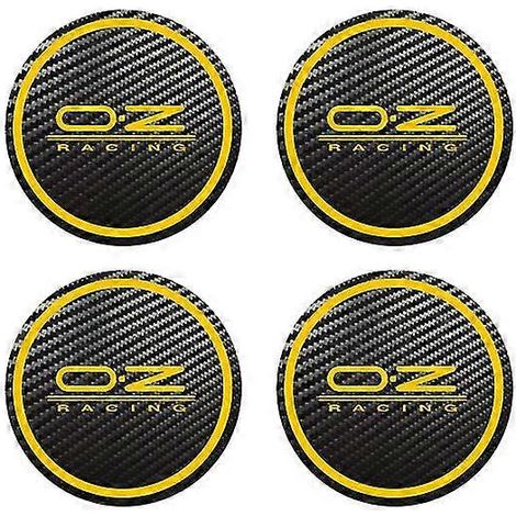 Lot de 4 autocollants de style automobile Oz Racing pour Octavia A5 Fabia Superb, logo et cache-moyeux en carbone, compatibles avec les jantes en alliage. Toutes tailles disponibles. Couleur : jaune. (1/5)