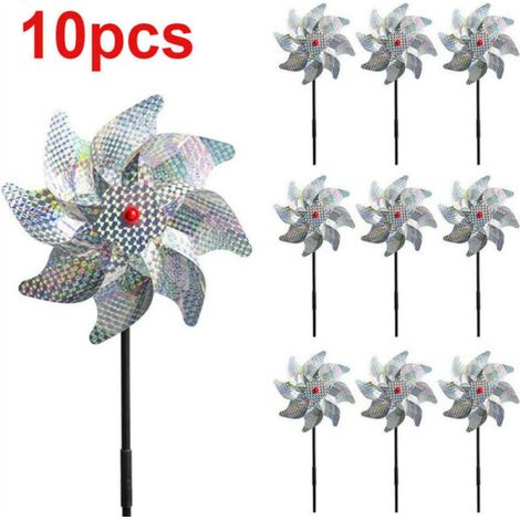 Moulinets décoratifs anti-oiseaux pour jardin, lot de 10 éoliennes colorées en plastique résistant, ornements de plein air pour effrayer les oiseaux, accessoires de terrasse et potager (1/4)