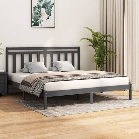 Bed Frame without Mattress Grey 200x200 cm Solid Wood vidaXL (1/5)