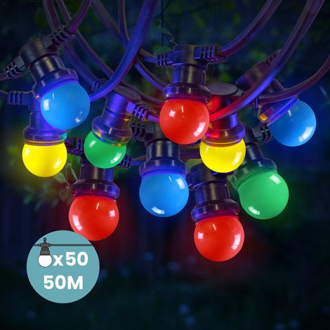 Guirlande Guinguette 50M Multicolore IP65 - Guirlande Electrique Exterieur 50 Bulbes Multicolore (1/5)