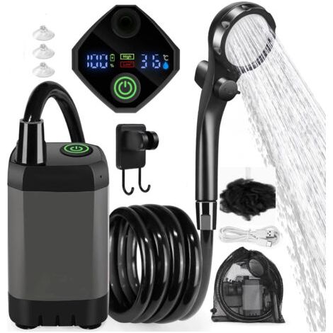 Douche portable extérieure 6000mAh – 4 modes de pulvérisation – Affichage LED – Fonctionnement silencieux – Pour camping et randonnée - 6000mA (1/5)