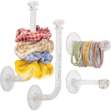 Set di 4 organizer per elastici per capelli, organizer per piccoli oggetti per fasce per capelli da ragazza, con clip adesiva trasparente glitterata