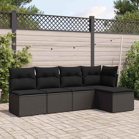 Ensemble de canapé de jardin 5 pièces avec coussins, en polyrotin noir (1/3)