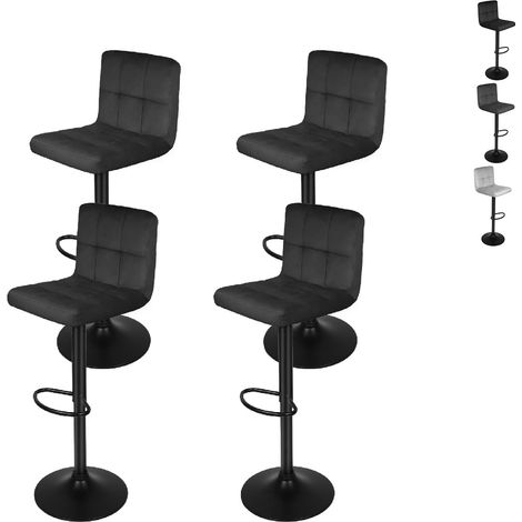 Hofuton Lot de 4 Tabourets de Bar avec Surface en Velours, Hauteur Réglable, Chaise de Cuisine Pivotante sans Accoudoirs, Avec Dossier et Repose-Pieds, Noir (1/5)