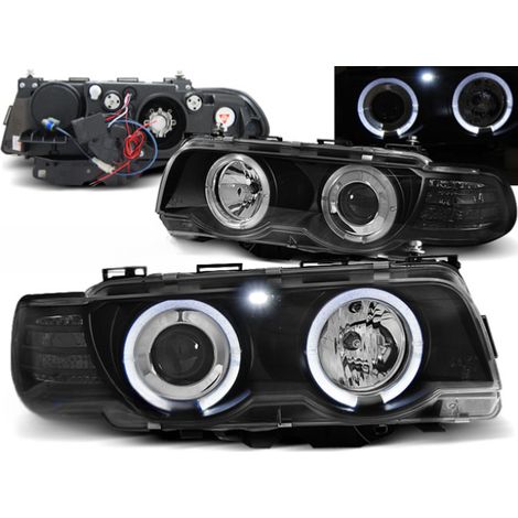 Paire de feux phares BMW serie 7 E38 de 1998 a 2001 angel eyes noir xenon-27361240 (1/2)