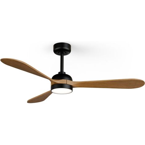 Ventilateur de plafond extérieur Ø132 cm LED 20 W noir – 3 pales en bois – Moteur DC silencieux – IP44 pour usage extérieur – Sulion (1/5)